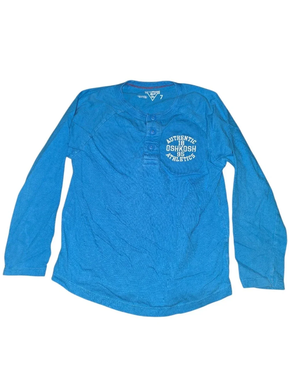 8/2/36. Boys OshKosh B'gosh Bright Blue Long-Sleeve Henley Tee